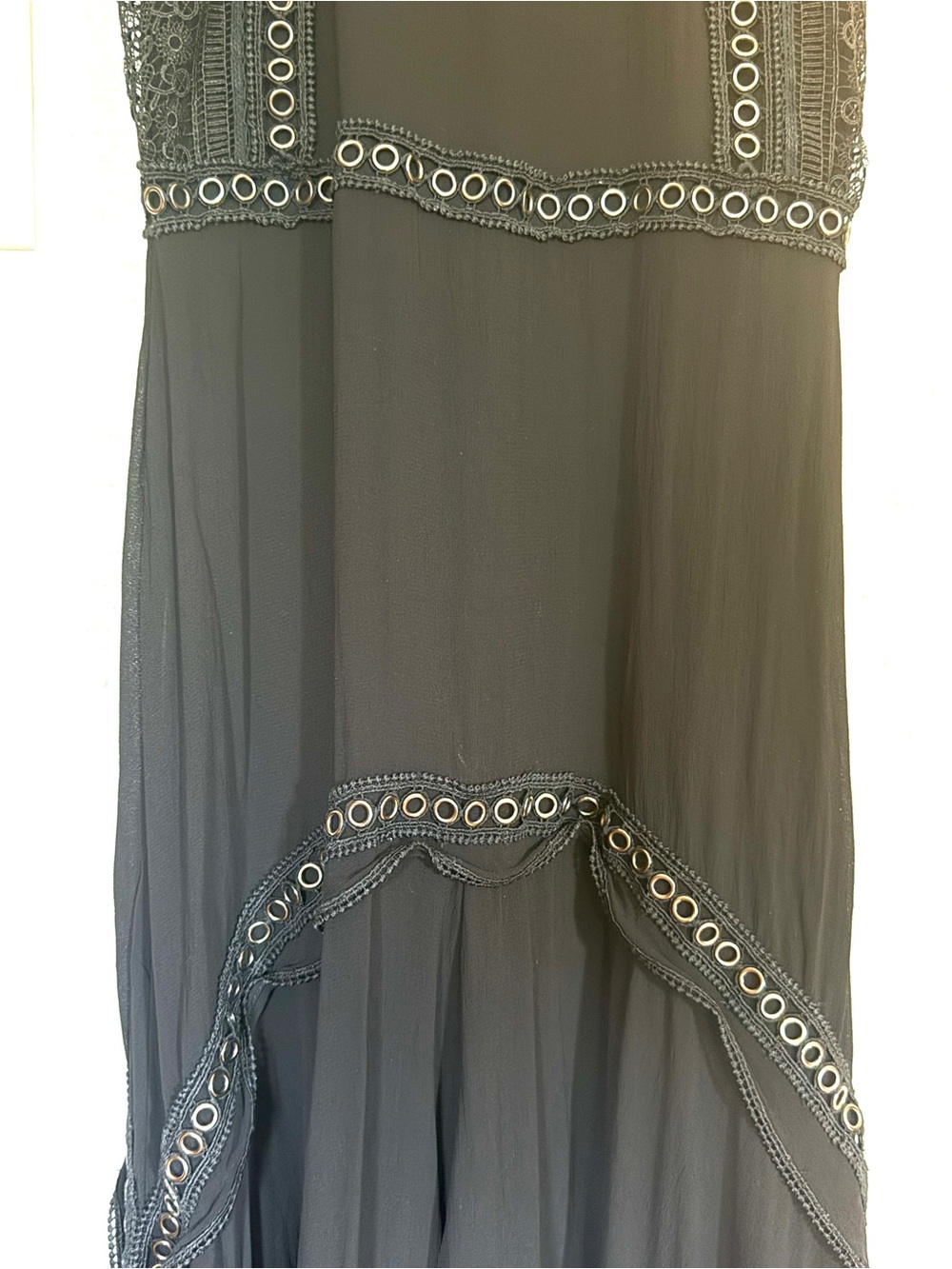 AllSaints Alicia Lace & Metal Midi Dress handkerchief hem 4 small All Saints - Picture 9 of 16